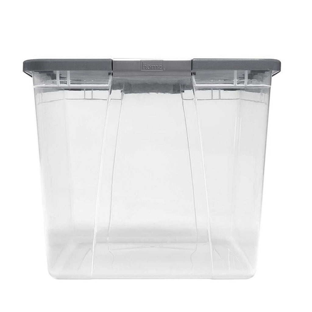 HOMZ 4-Pack Secure Latch, Clear Plastic Storage Organizer Bins, 15 Quart, Gray Lid - Stackable Container Boxes for Bedroom, Bathroom, Garage, and Office Organization