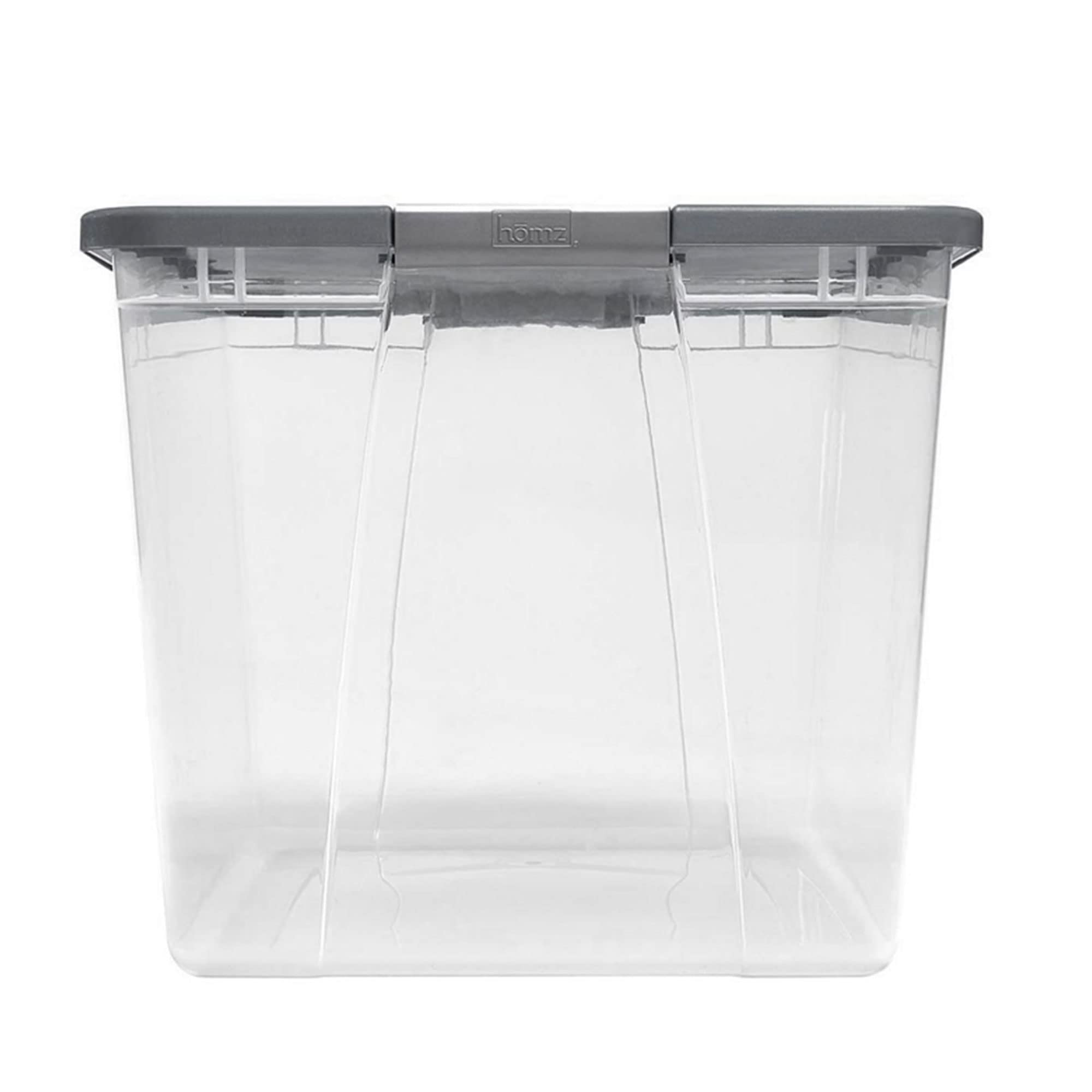HOMZ 4-Pack Secure Latch, Clear Plastic Storage Organizer Bins, 15 Quart, Gray Lid - Stackable Container Boxes for Bedroom, Bathroom, Garage, and Office Organization