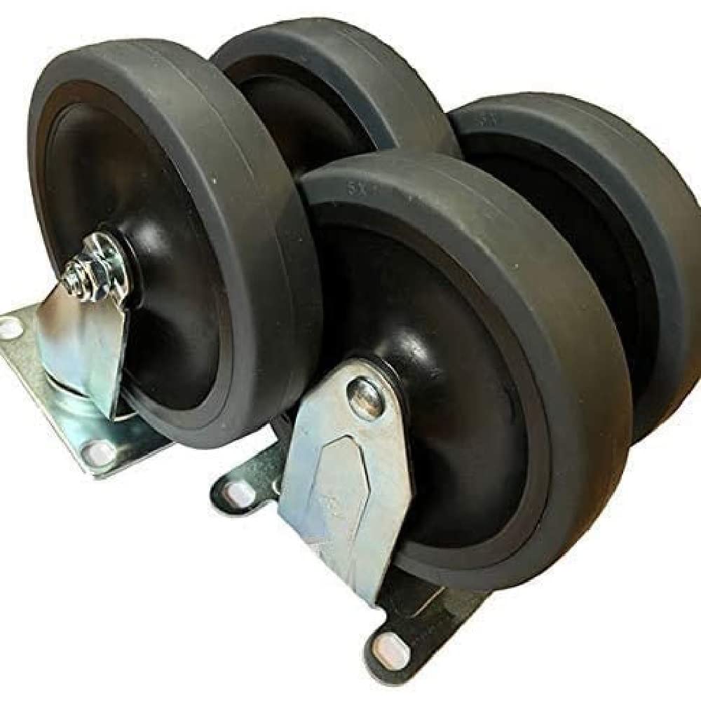 Set of 4 - Replacement Casters Compatible with Rubbermaid Commercial 4400 & 4500 Series Carts - 5" Non-Marking Wheels