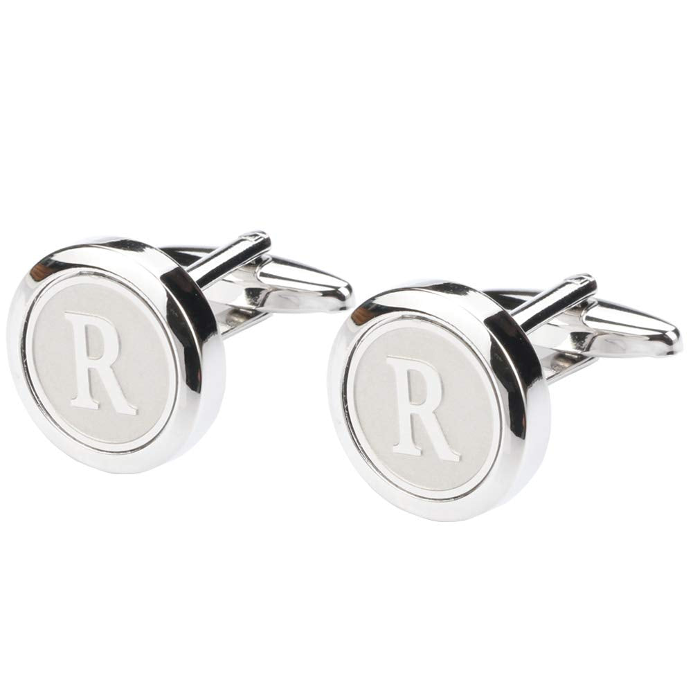 Mens Classic Stainless Steel Initial Cufflinks 26 Alphabet Initial Letter Cufflinks Business Wedding Shirts A-Z