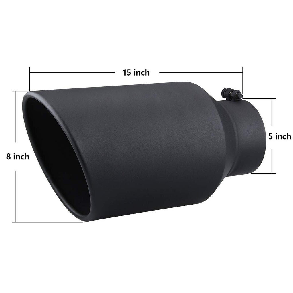 LCGP 5" Inlet Exhaust Tip, 6" Outlet 15" Long Bolt On Stainless Steel Diesel Exhaust Tailpipe Black