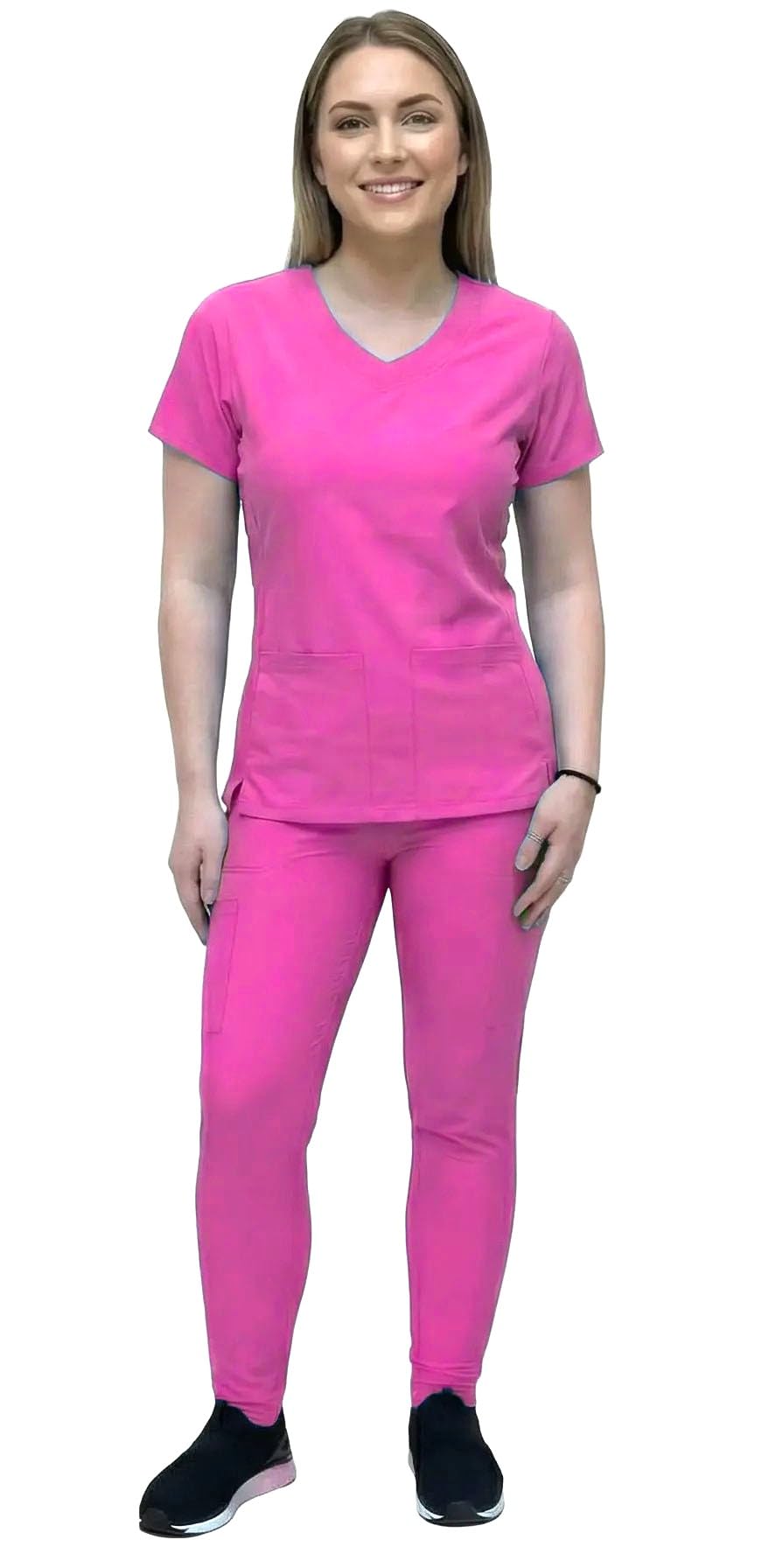 ANGIE UNIFORMS YOGAFLEX Jogger Scrubs for Women Set. Soft & Stretchy. Side Spandex 2 Pockets Top with Yoga Waist Joggers