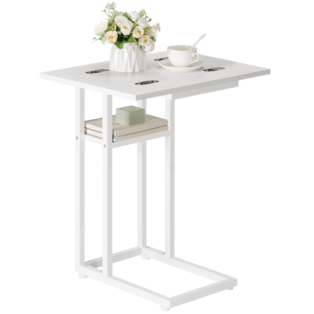 HOOBRO Foldable C Shaped End Table, C Shaped Side Table with Storage Shelf, Small Snack Table, Slide Under Couch Table for Sofa, Living Room Bedroom Small Spaces Easy Assembly, Black BK29SF01