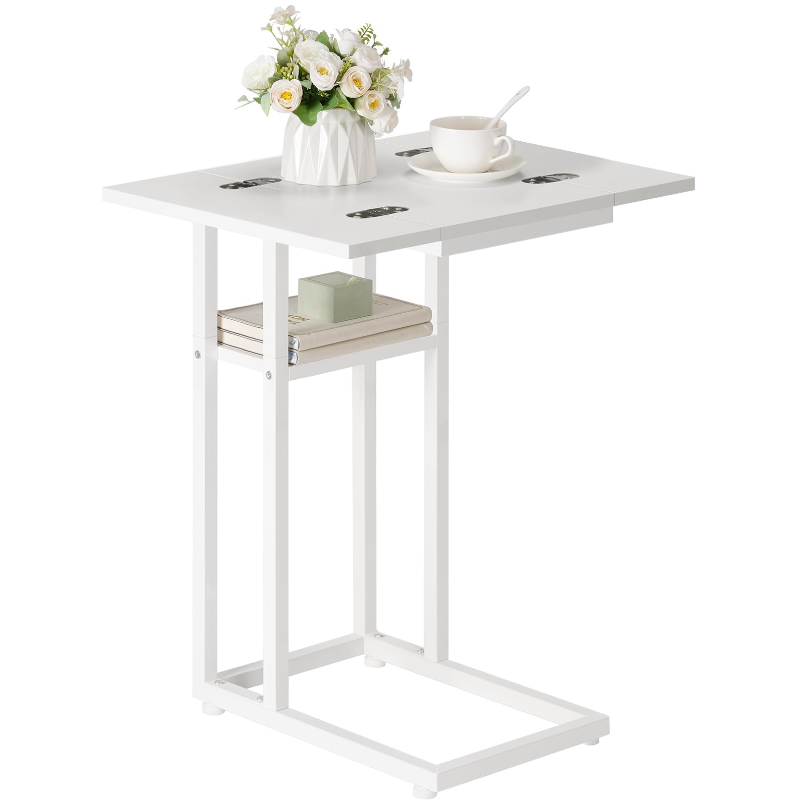 HOOBRO Foldable C Shaped End Table, C Shaped Side Table with Storage Shelf, Small Snack Table, Slide Under Couch Table for Sofa, Living Room Bedroom Small Spaces Easy Assembly, Black BK29SF01