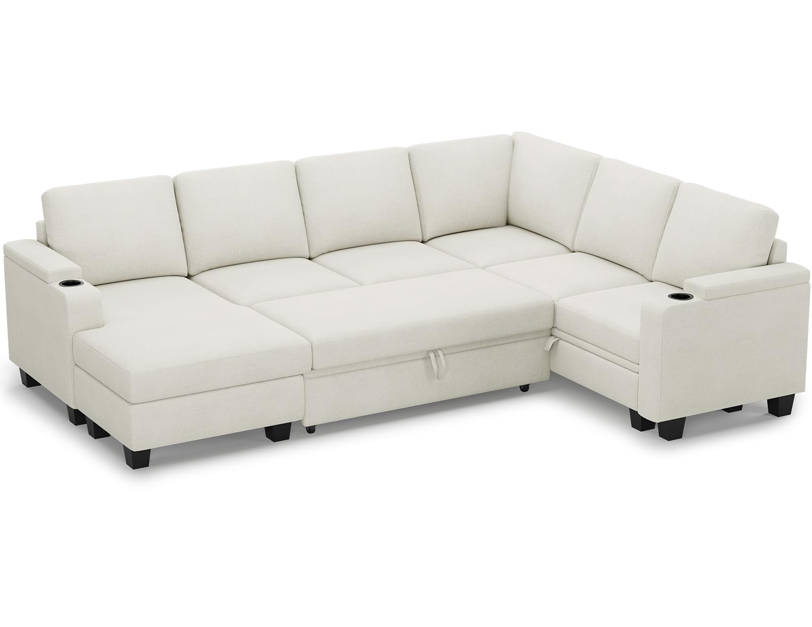 Belffin Modular Sectional Sleeper Sofa Bed with Storage Chaise L Shaped Sectional Couches for Living Room Armrest with Cup Holder. White Couch