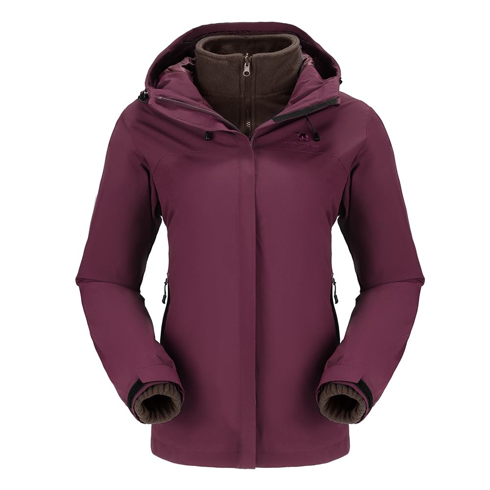 CAMEL CROWN Women's Ski Jacket Waterproof 3 in 1 Winter Coat with Fleece Inner Warm Windproof For Snow Outdoor Hiking
