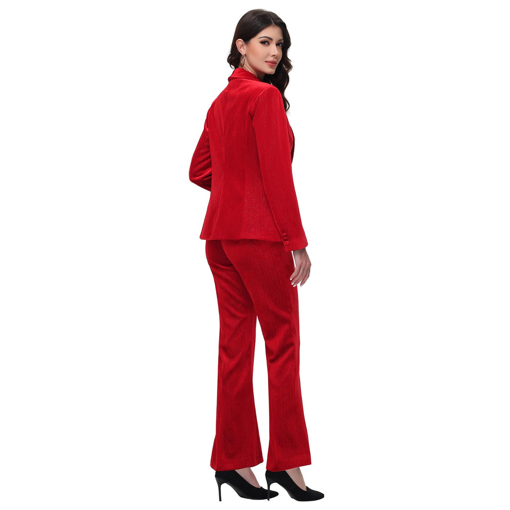 Lamgool Women Pantsuit Dressy Silver Thread Velvet 2 Piece Suit Set Blazer and Flared Pants