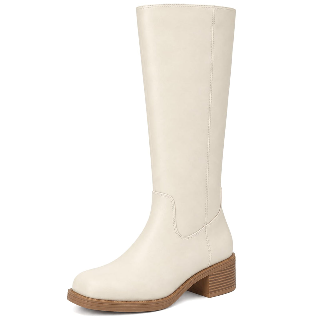 DOBOLIN Wide Calf Knee High Boots for Women Tall Fall Boots Square Toe