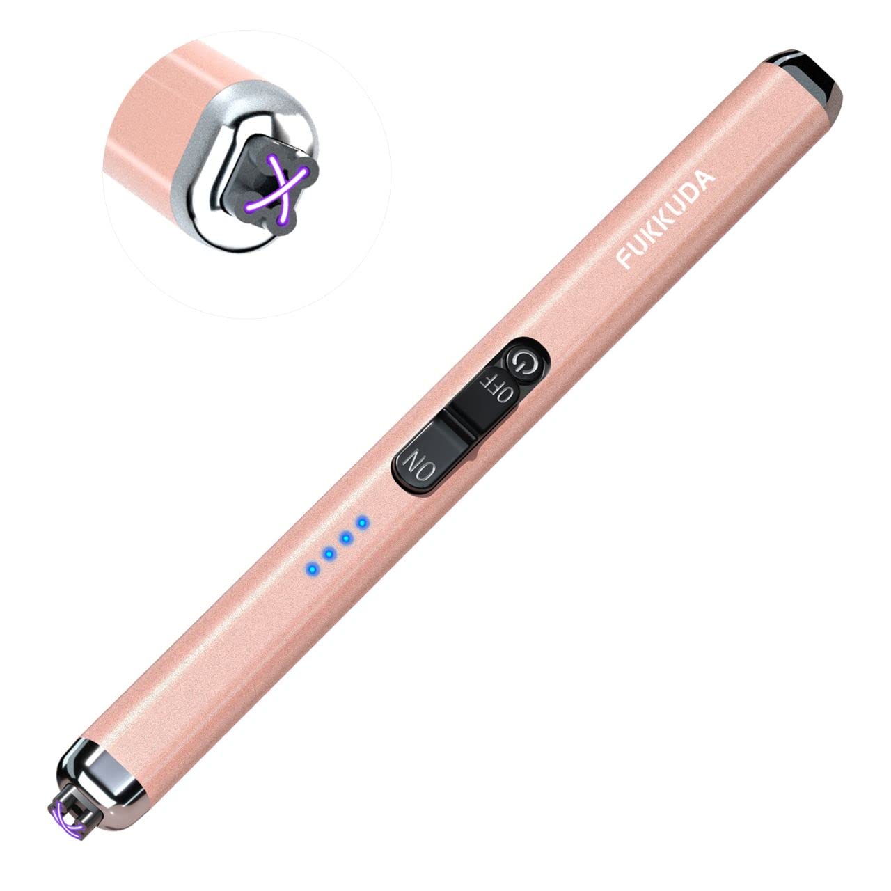 FUKKUDA Electric Candle Lighter with Safety Switch - USB Rechargeable Windproof & Flameless Plasma Arc Lighter for Easter Basket Stuffers (Rose Gold)