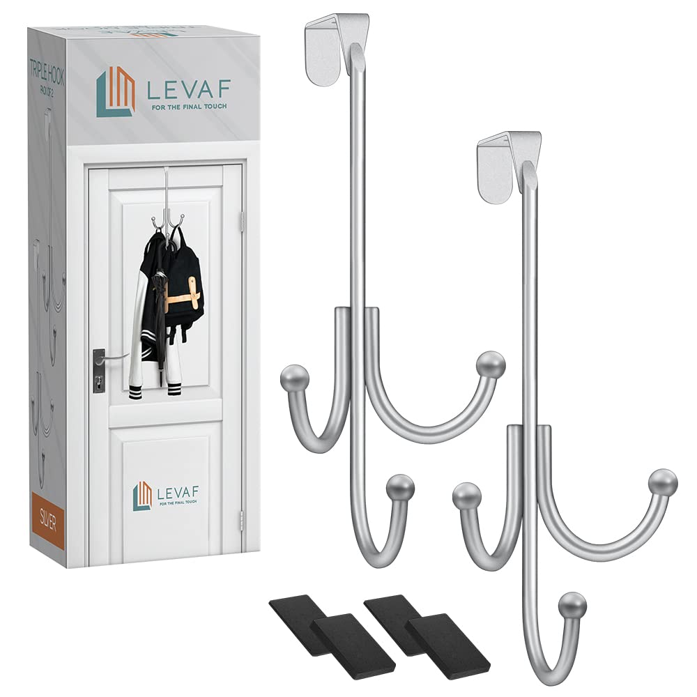2-Pack Over The Door Hooks - with 2 Hang Heads & Snug Fit Pads Heavy Duty Hook for Hanging Coats, Towels, Caps & Robes - Elegant Matt Finish - No Drill Hanger Organizer - Black