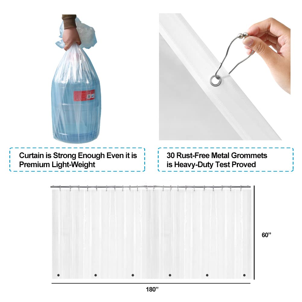 YISURE Clawfoot Tub Clear Short Length 60 Inch Shower Curtain Liner, 180x60 Inch Extra Wide 360 Shower Curtain PEVA Waterproof Wrap Around Bath Tub Curtain