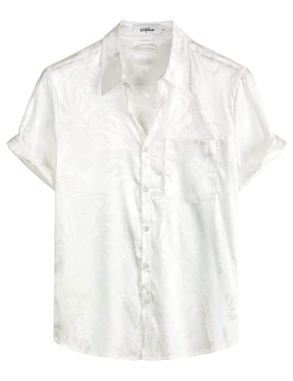 VATPAVE Mens Summer Jacquard Regular Fit Shirts Casual Button Down Short Sleeve Beach Tops with Pocket