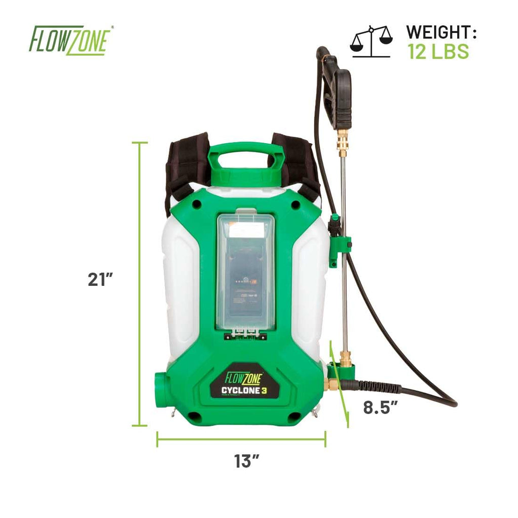FlowZone Cyclone 3 Battery Powered Backpack Sprayer - Variable-Pressure 5-Position Electric Lawn & Garden Sprayer - 4 Gallon (Battery & Charger Included)
