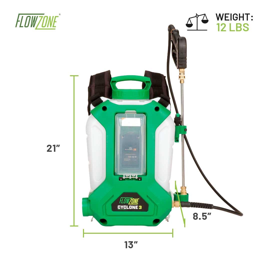 FlowZone Cyclone 3 Battery Powered Backpack Sprayer - Variable-Pressure 5-Position Electric Lawn & Garden Sprayer - 4 Gallon (Battery & Charger Included)