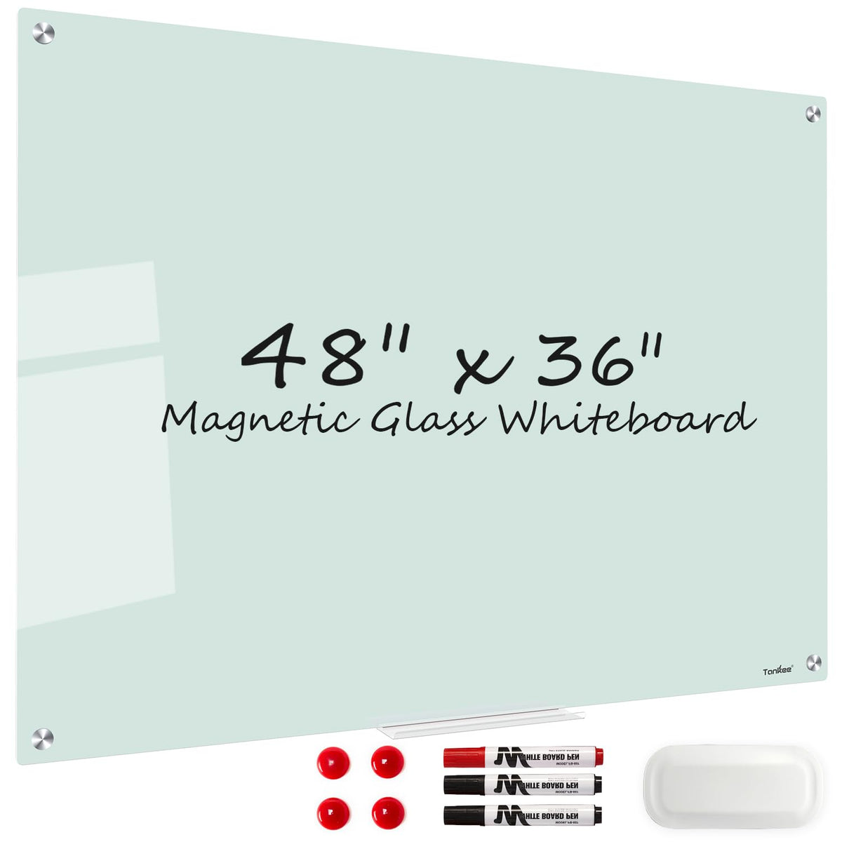 Dry Erase Board Black Magnetic Glass Whiteboard, TANKEE Modern Large Frameless Tempered Glass White Board for Wall, Office, School, Home, 36” x 24”, 3' x 2' White Board