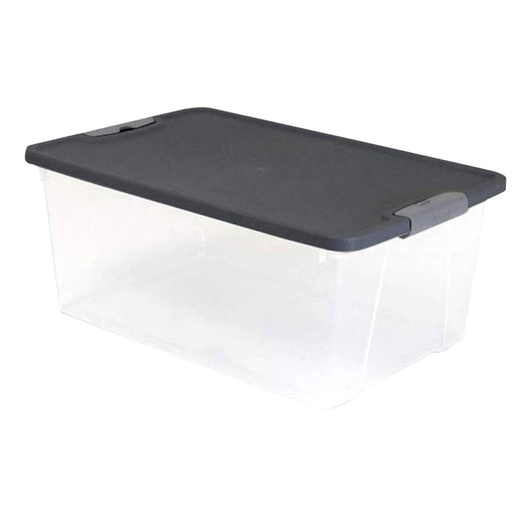HOMZ 4-Pack Secure Latch, Clear Plastic Storage Organizer Bins, 15 Quart, Gray Lid - Stackable Container Boxes for Bedroom, Bathroom, Garage, and Office Organization