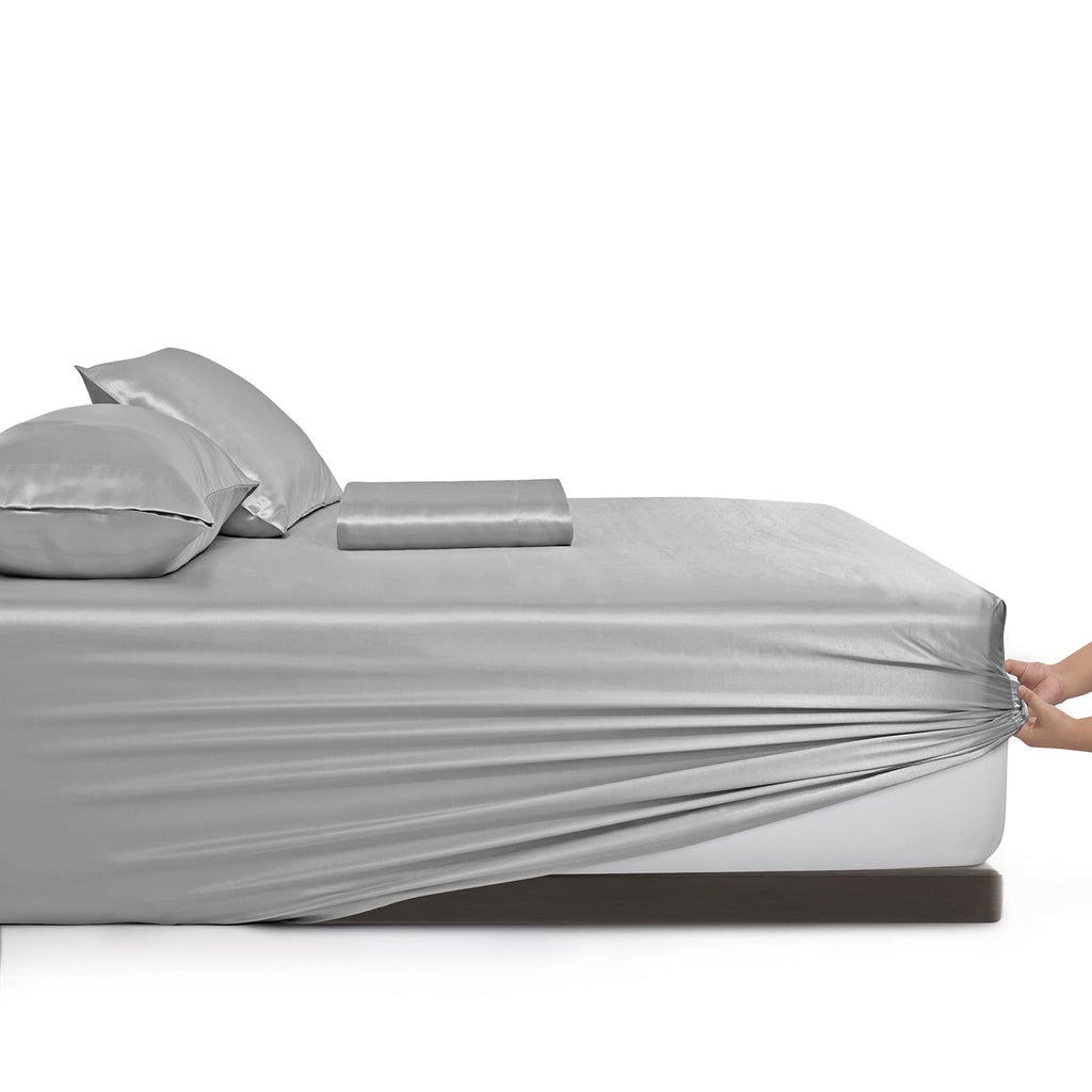 Vonty Extra Deep Pocket Full Sheet Sets - Cooling & Silky Satin Full Size Sheets with 18-24 Inch Deep Pocket, Black Satin Bed Sheets Fit Up to 24" Deep Mattress - 4 Piece Set