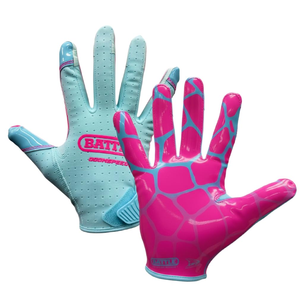 Battle Doom Speed Football Receiver Gloves – Ultra Stick Grip, Compression Fit (Runs Tight – Size Up If Between Sizes), Youth & Adult Football Gloves