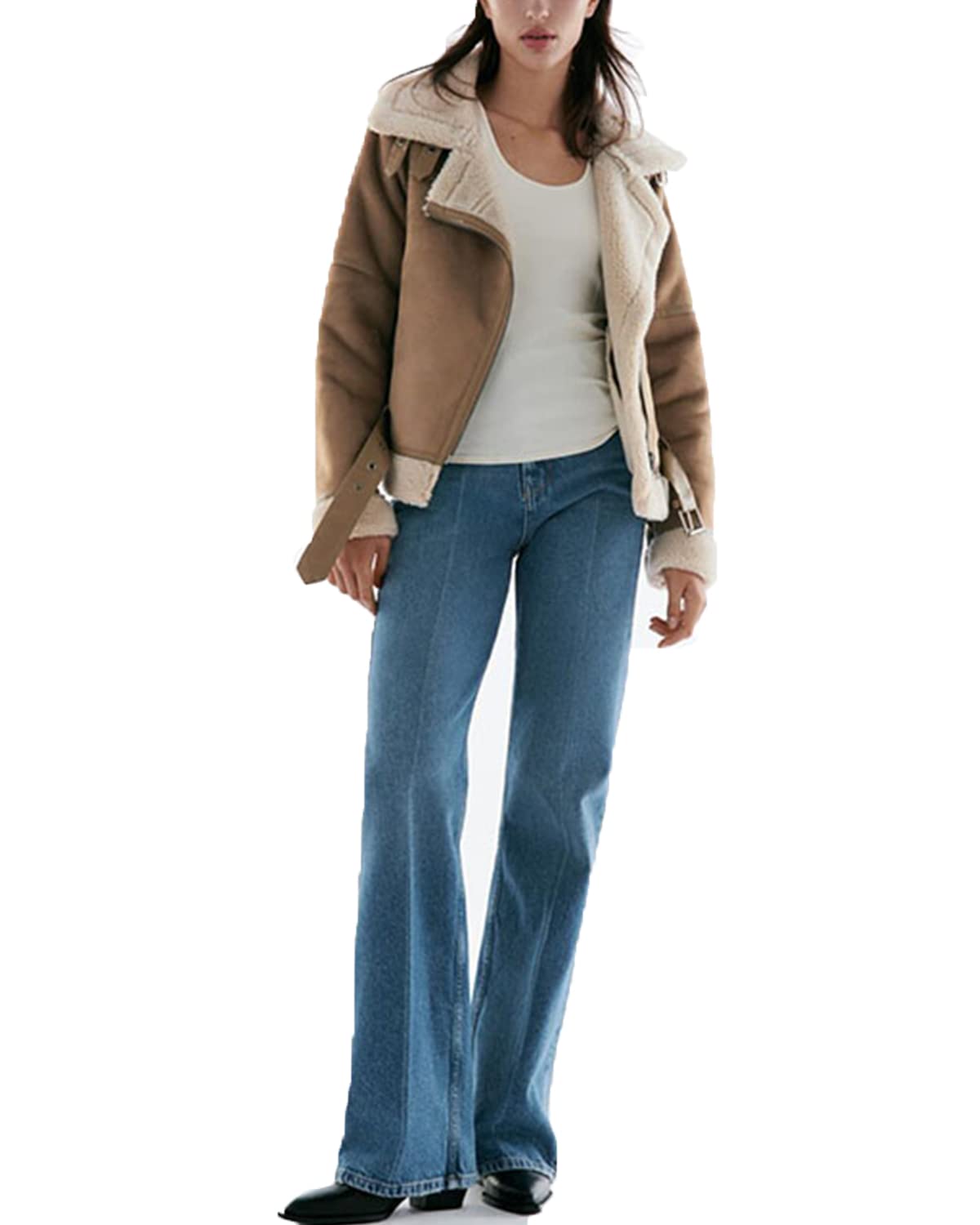 LY VAREY LIN Women's Faux Shearing Moto Jacket Thick Lined Parka Winter Shearling Coat Leather Jacket