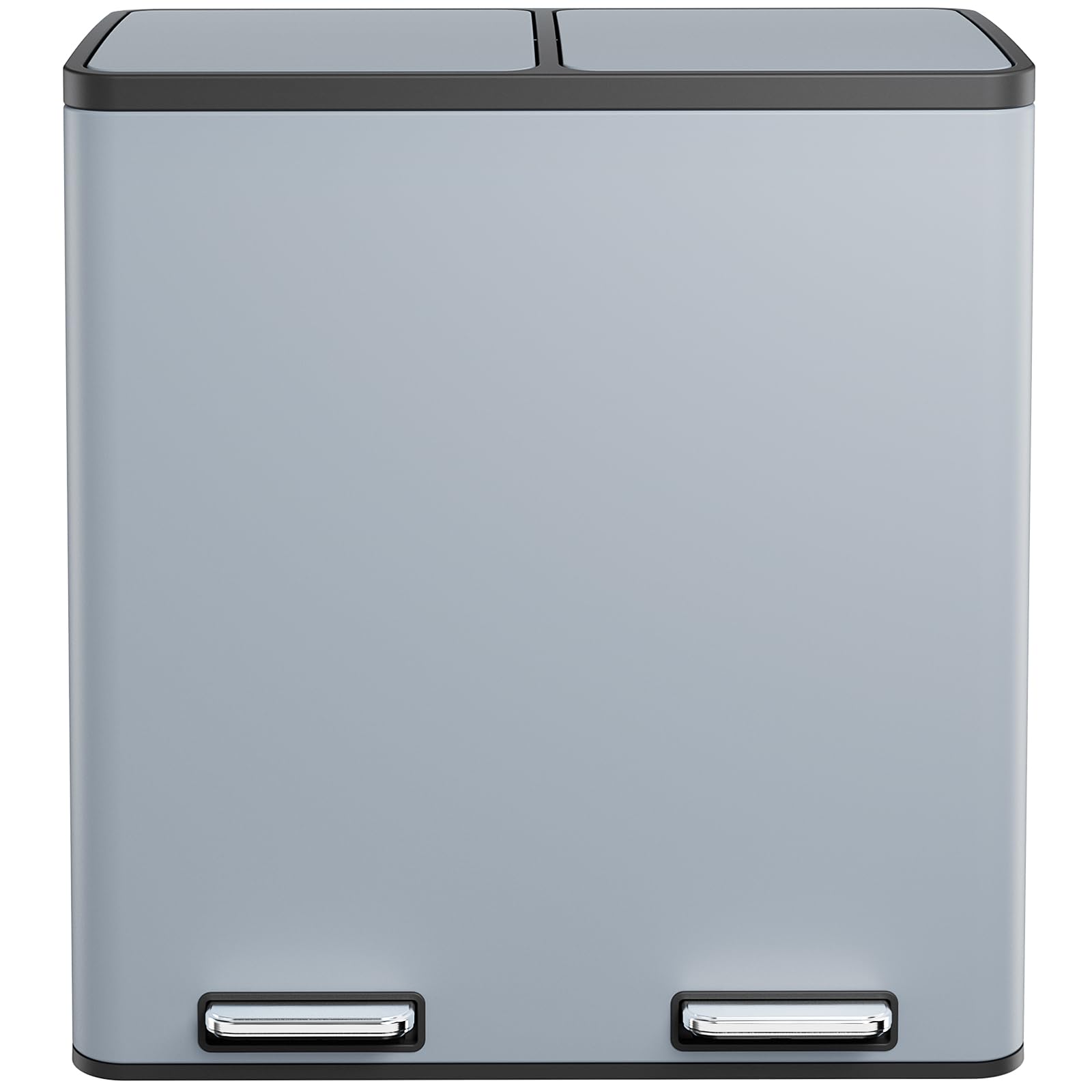 60L(16 Gal) Dual Trash Can, Stainless Steel Kitchen Garbage Can, Double Compartment Classified Rubbish Bin, Recycle Dustbin w/Plastic Inner Buckets, Soft-Close Lid, Airtight, Black