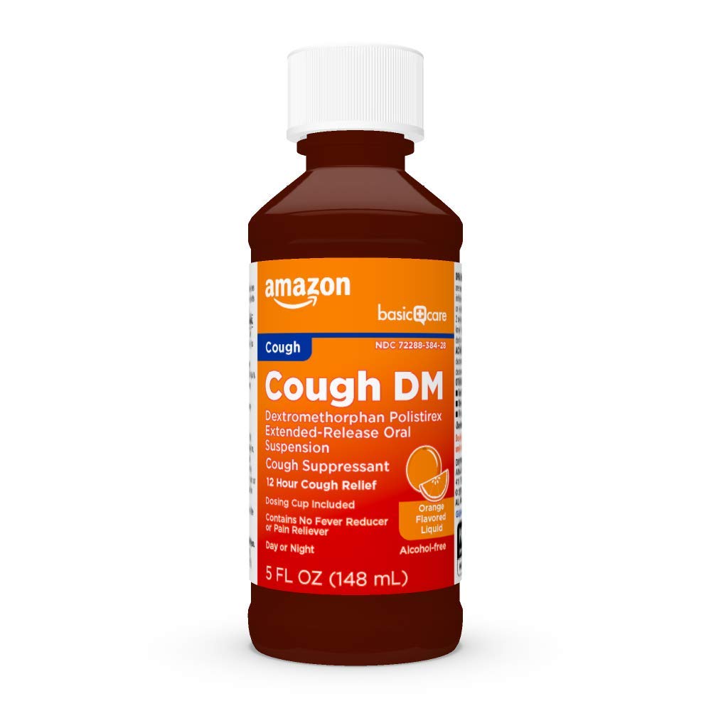 Amazon Basic Care 12 Hour Cough DM Syrup, Extended-Release Dextromethorphan, Grape Flavor Cough Medicine, 5 fl oz (1-Pack)