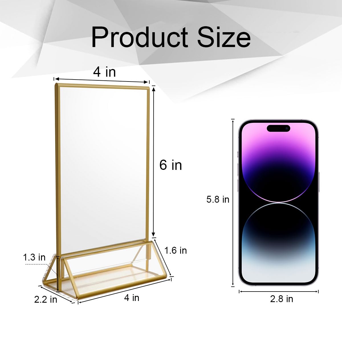 NIUBEE 6Pack 6 x 4 Horizontal Clear Acrylic Sign Holder with Gold Borders, Double Sided Table Menu Stands Picture Frames for Wedding Table Numbers, Restaurant Signs, Photos and Art Display