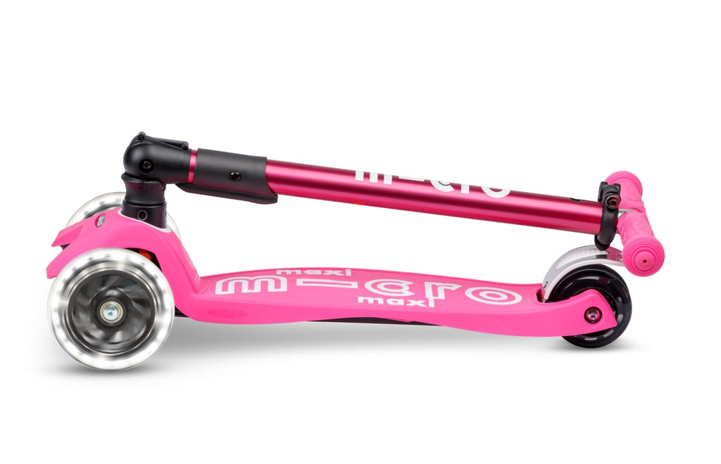 Micro Kickboard | Maxi Foldable LED Kids Scooter for Ages 5-12 | Children up to 110 lbs | 3 Wheel Lean-to-Steer Design | Adjustable T Bar | Smooth Ride, Motion Activated PU LED Wheels | Swiss Design