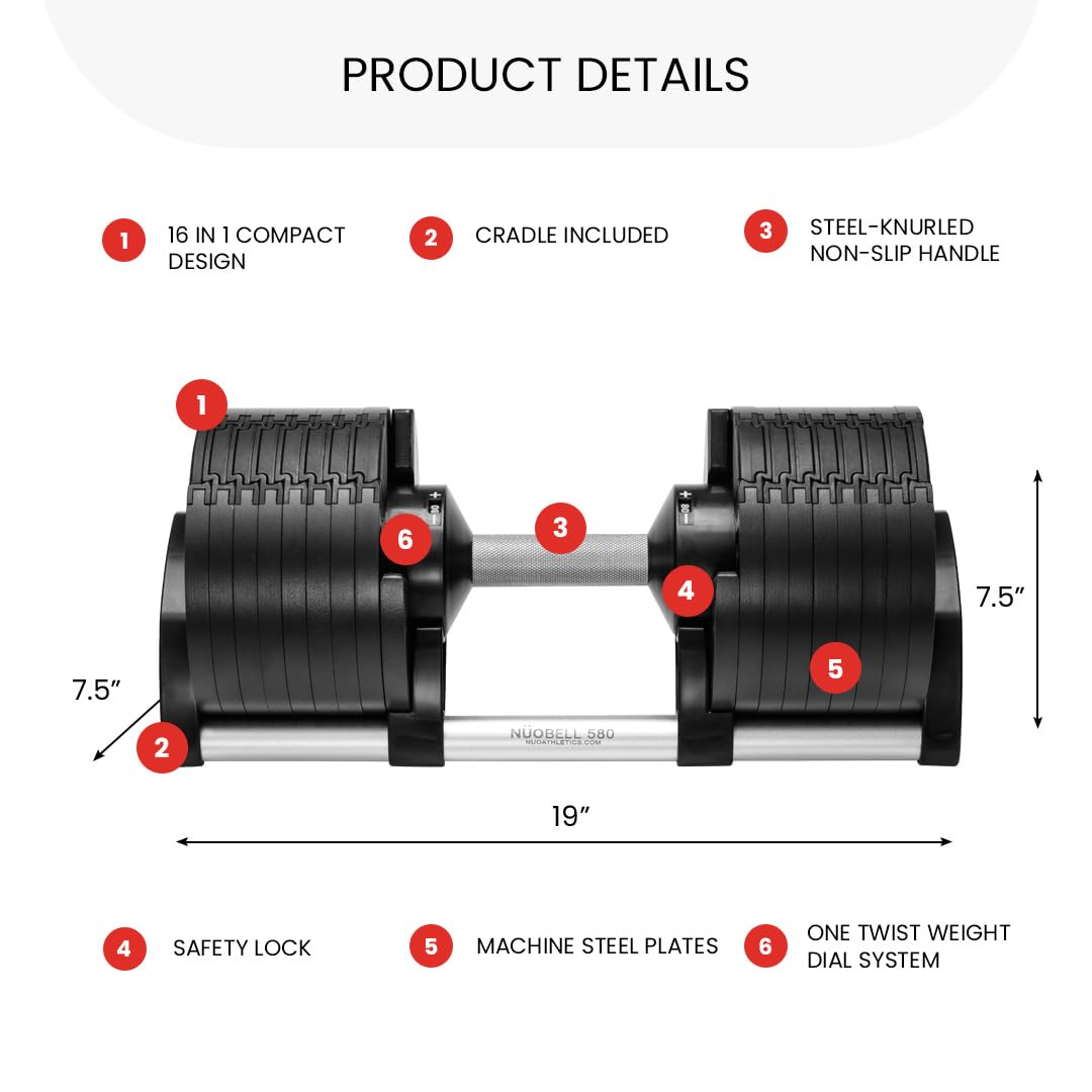 NUOBELL Adjustable Dumbbells 5-80 lbs: Replace 16 Sets, Ideal for Home Gym Weight Bench & Press