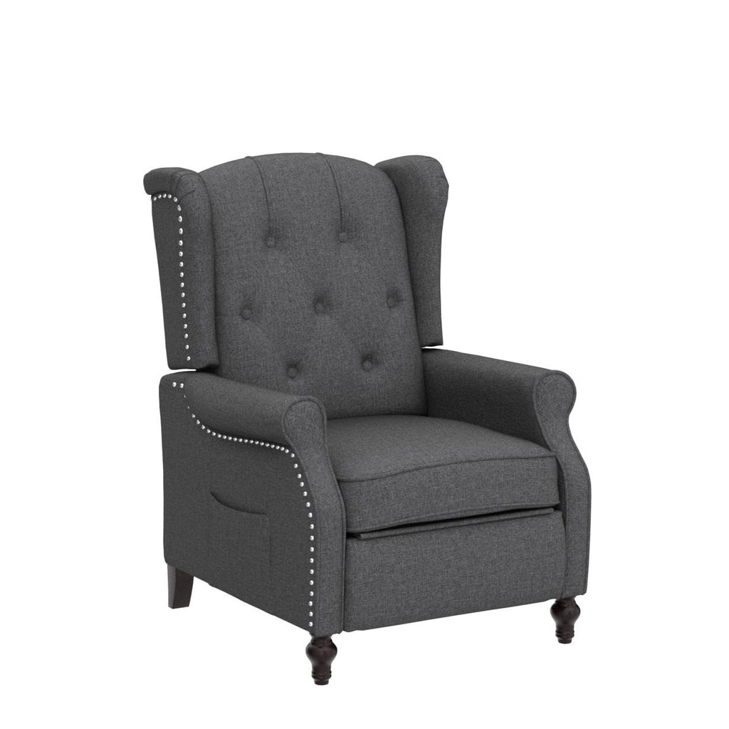 Wingback Chair with Massage and Heat, Tufted Fabric Pushback Recliner Chair, Wingback Recliner Chair with Remote Control, Padded Cushion, Wooden Legs, Small Recliners for Small Spaces