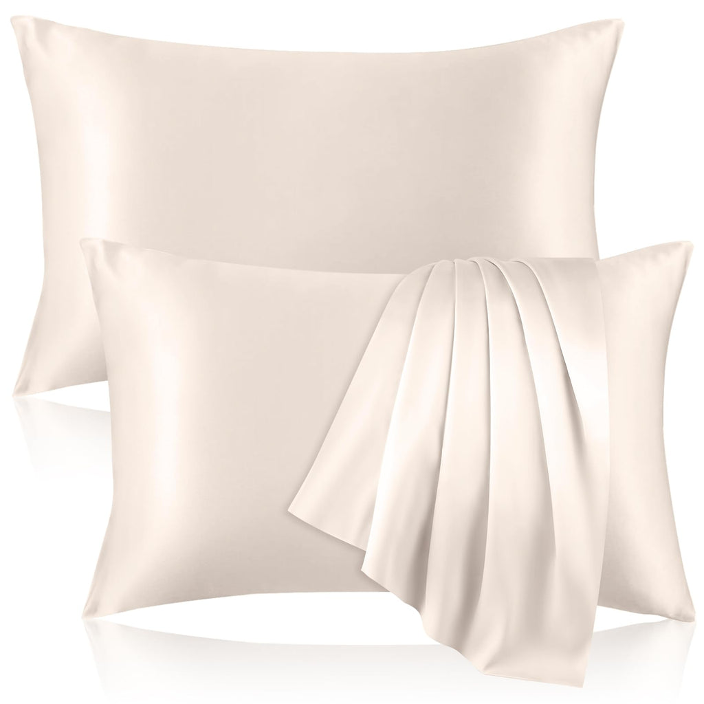 2 Pack 100% Pure Silk Pillowcase for Hair and Skin, Both Sides Mulberry Silk Pillowcases with Hidden Zipper, Cooling Pillowcase 19 Momme, 600 Thread Silk Pillow Cases Standard Size, Apricot