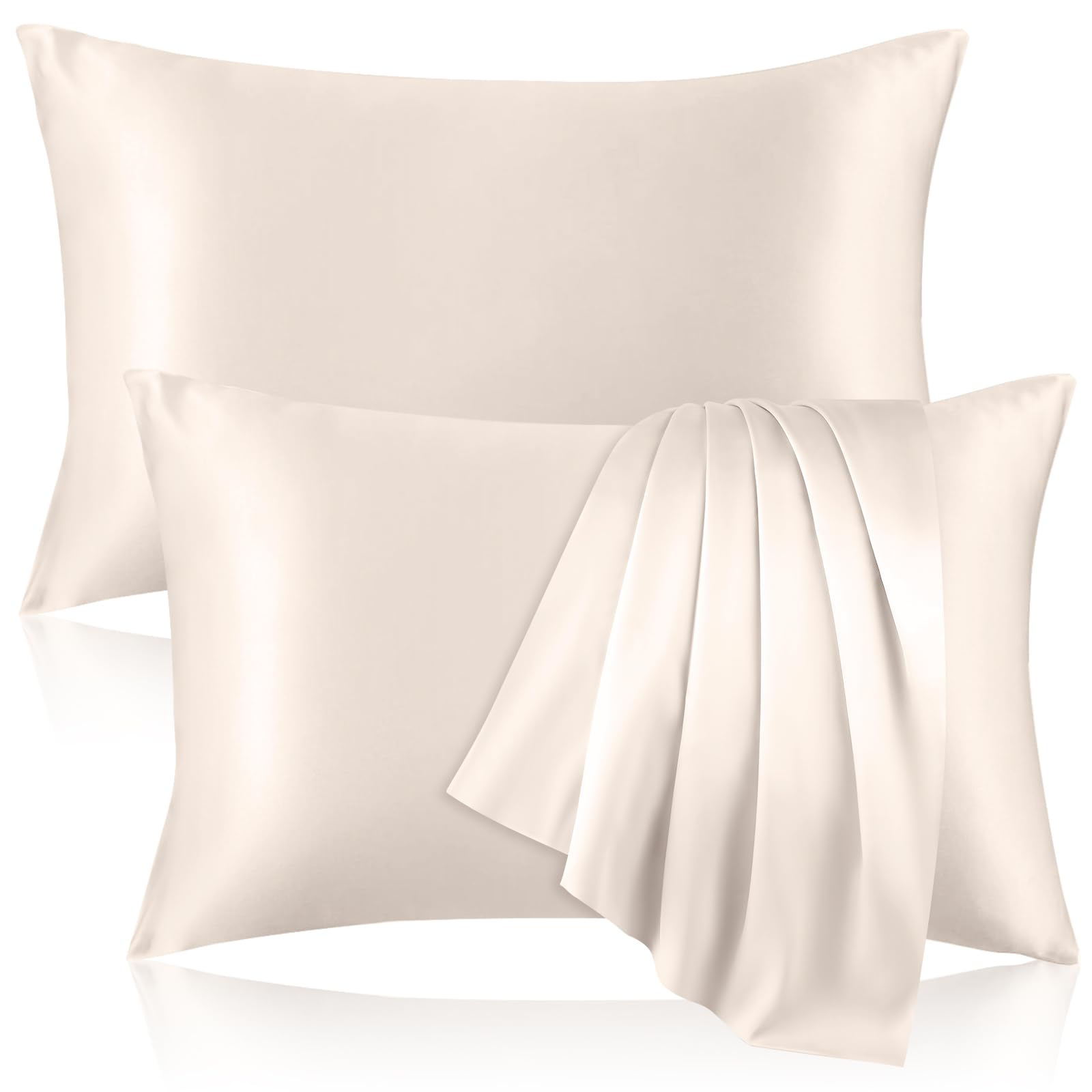 2 Pack 100% Pure Silk Pillowcase for Hair and Skin, Both Sides Mulberry Silk Pillowcases with Hidden Zipper, Cooling Pillowcase 19 Momme, 600 Thread Silk Pillow Cases Standard Size, Apricot