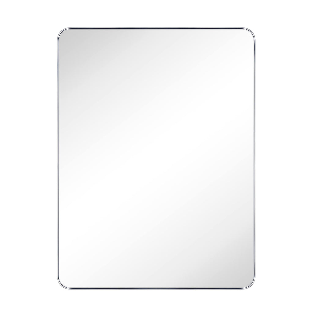 GRACTO 20x30 inch Brushed Nickel Stainless Steel Metal Framed Bathroom Mirror for Wall Mounted Rounded Rectangular Bathroom Vanity Mirror