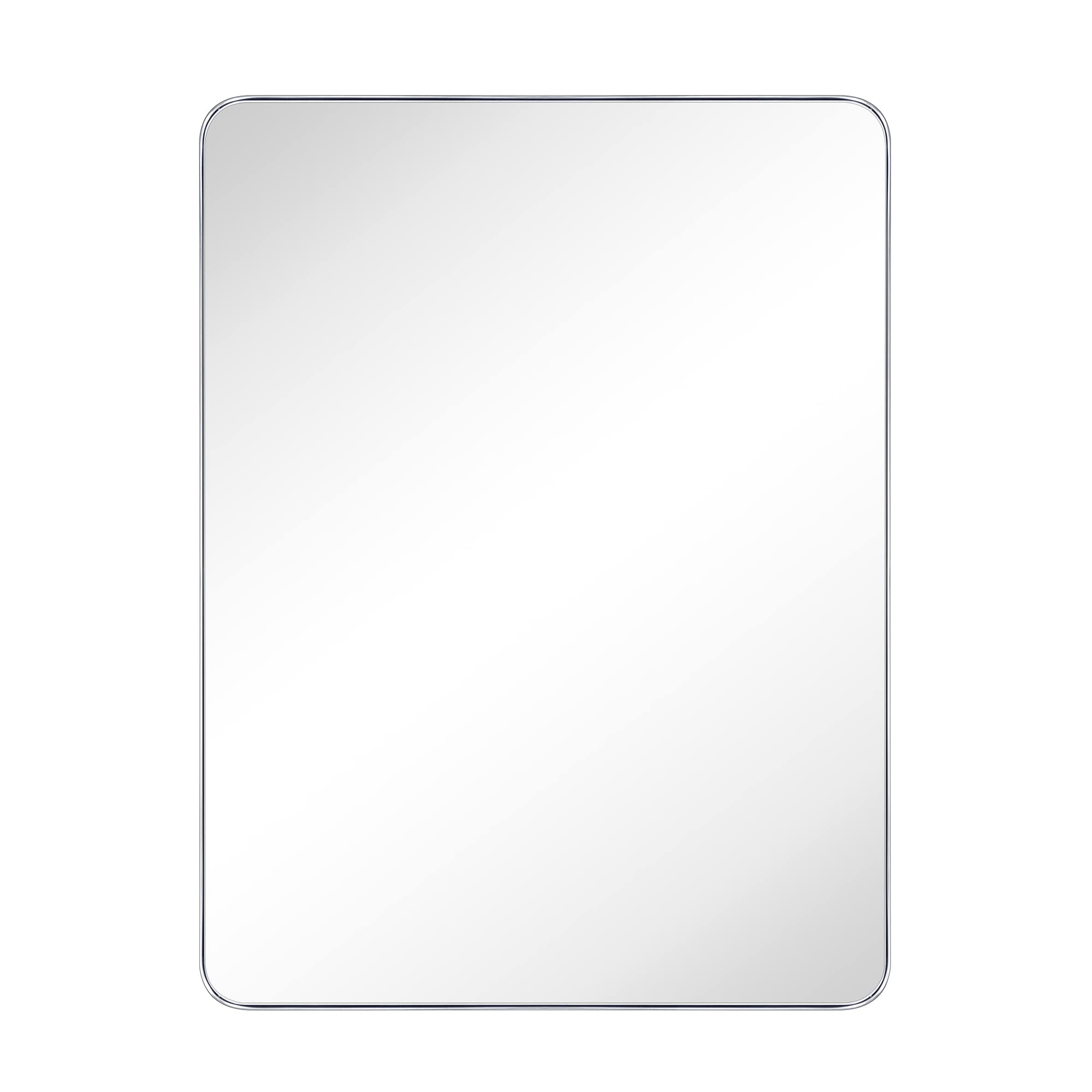 GRACTO 20x30 inch Brushed Nickel Stainless Steel Metal Framed Bathroom Mirror for Wall Mounted Rounded Rectangular Bathroom Vanity Mirror