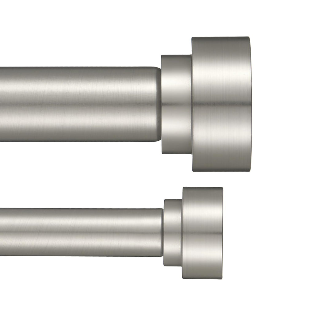Heavy Duty Double Curtain Rods with Cylindrical Cap Finials - 36 to 72' Telescoping Rods, 1 Inch and 5/8 Inch Diameter, Light Gold
