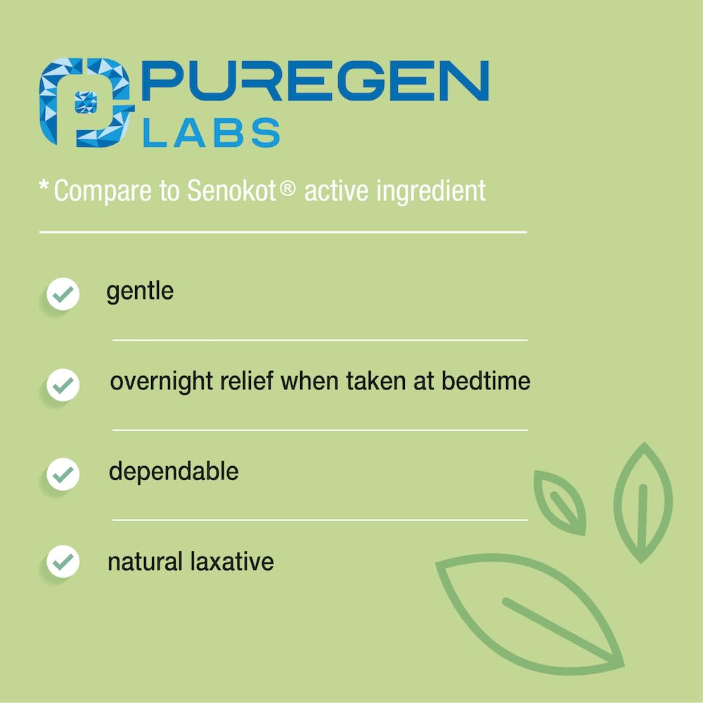 Puregen Labs Senna 8.6 mg Tablets (120 Count) – Natural Sennosides Vegetable Laxative for Constipation, Bloating, Gas, Irregularity Relief