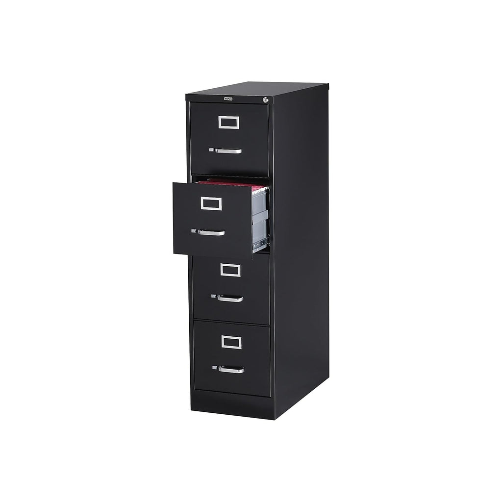 Staples 4-Drawer Vertical File Cabinet, Letter Size Documents, Lockable, 25" D x 15" W x 51.97" H, Black