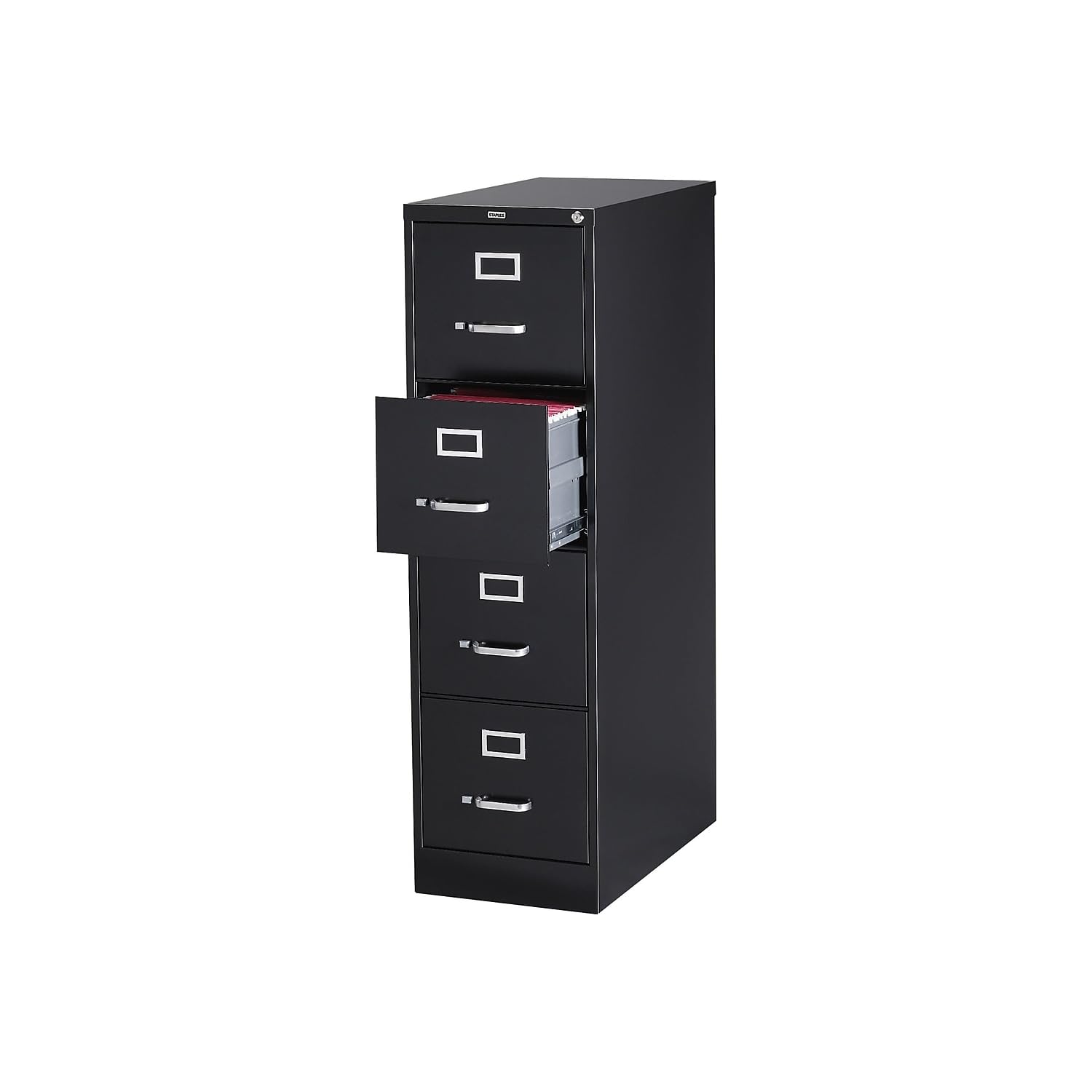 Staples 4-Drawer Vertical File Cabinet, Letter Size Documents, Lockable, 25" D x 15" W x 51.97" H, Black