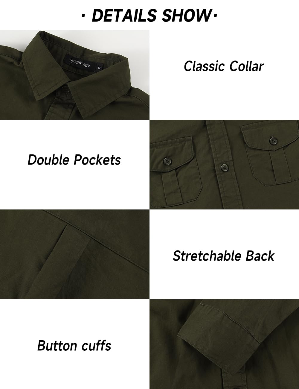 Spring&Gege Boys' Long Sleeve Button Down Shirt for Kids Woven Solid Two Pockets