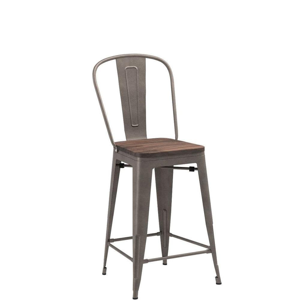 Barstools Set of 4 Counter Height Bar Stools for Kitchen Island Farmhouse Metal High Back Bar Chairs Wooden Seat 24" Matte Black