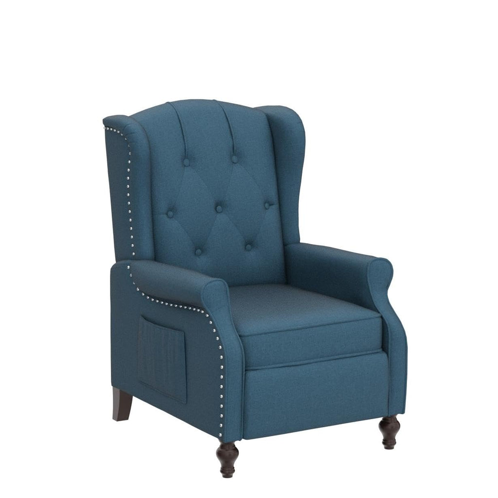 Wingback Chair with Massage and Heat, Tufted Fabric Pushback Recliner Chair, Wingback Recliner Chair with Remote Control, Padded Cushion, Wooden Legs, Small Recliners for Small Spaces