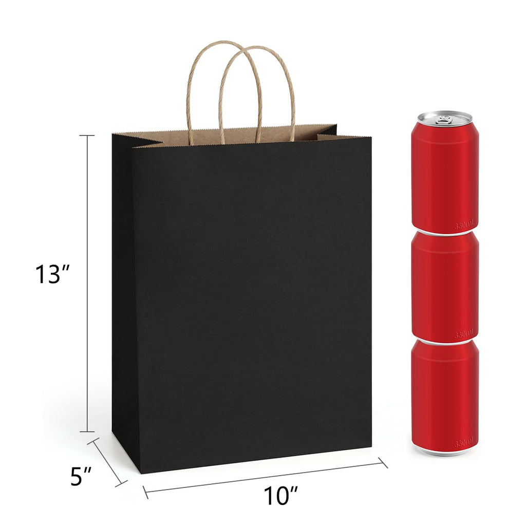 BagDream Gift Bags 10x5x13 25Pcs Kraft Paper Shopping Bags with Handles, for Gifts, Business, Merchandise, Retail, Party Favor, Black Recycled Paper Sacks