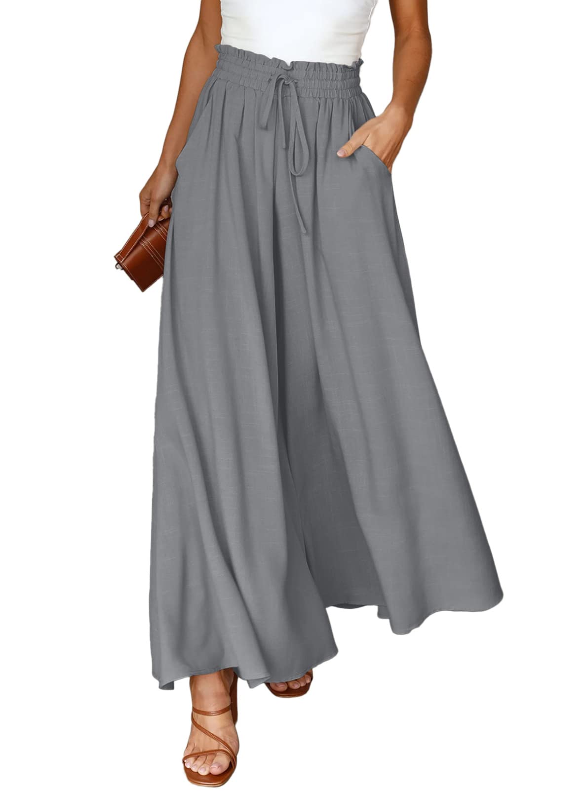 Dokotoo Pants for Women Casual Elastic Waist Wide Leg Pants with Pockets