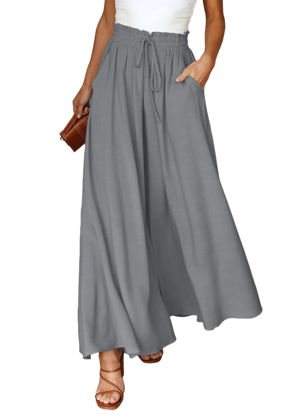 Dokotoo Pants for Women Casual Elastic Waist Wide Leg Pants with Pockets