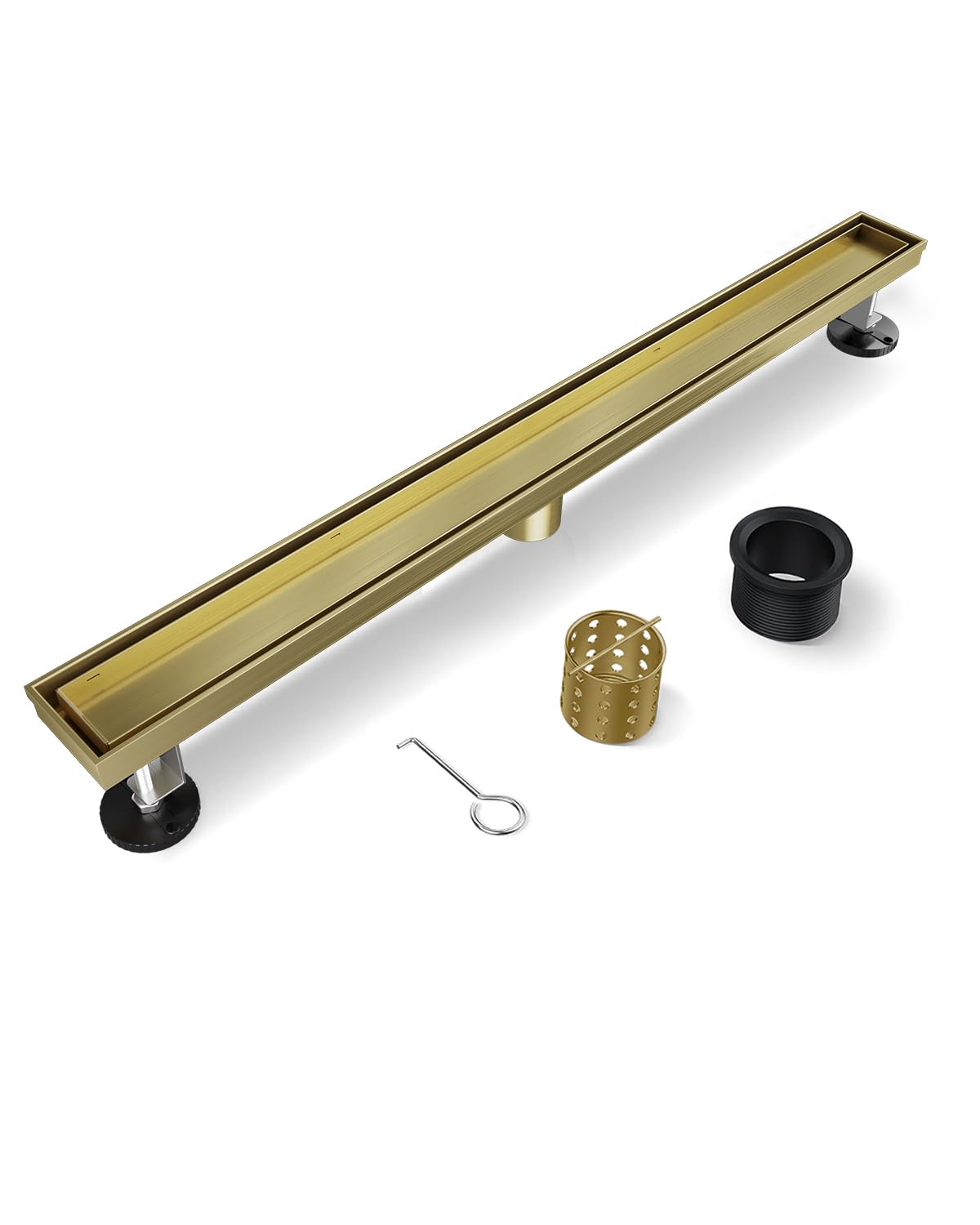 6 Inch Gold Shower Drain, Modern 2-in-1 Tiled Shower Drain - 304 Stainless Steel Square Shower Floor Drain for Bathroom, Brushed Gold Drain Shower with Tile Insert Grate Removable, Hair Strainer