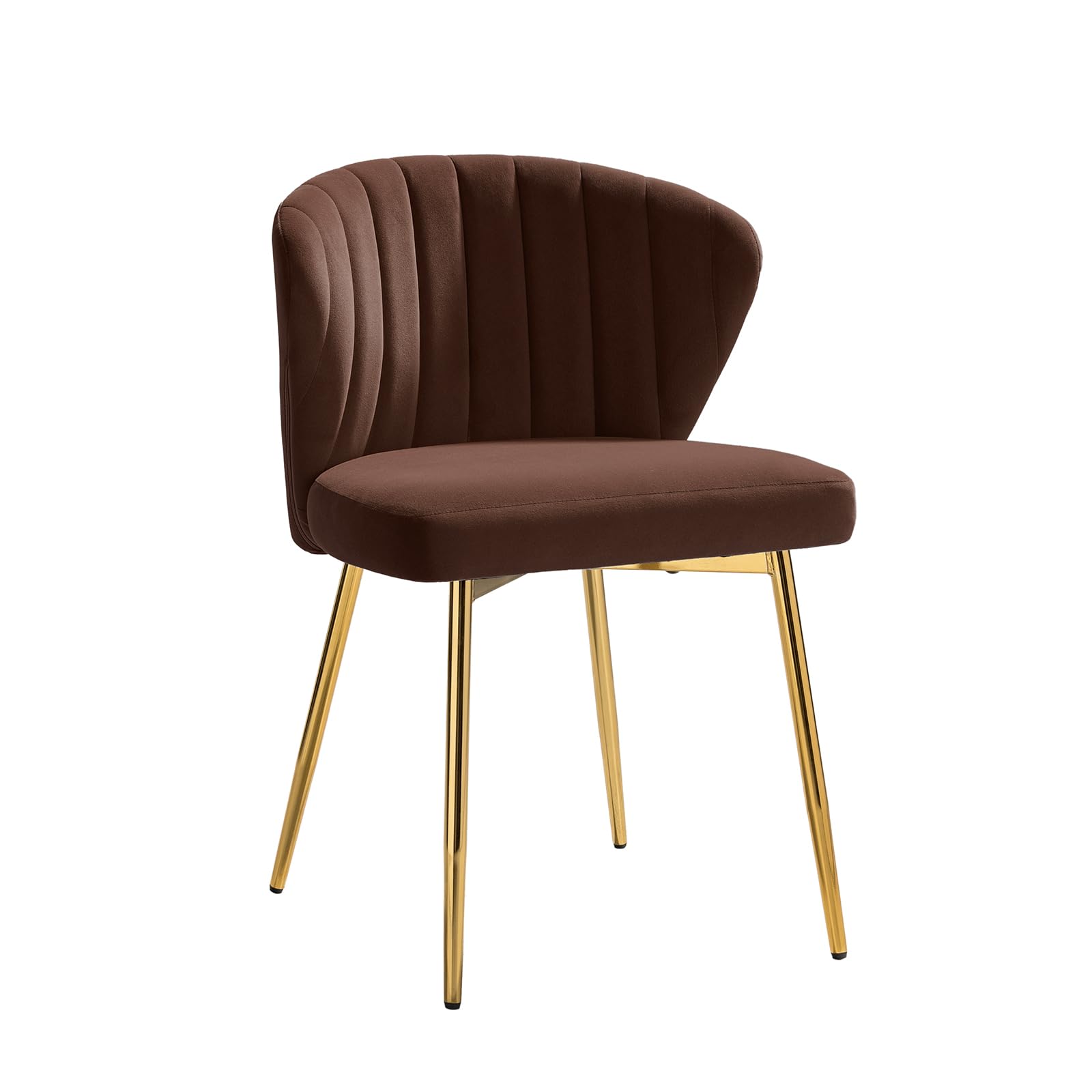HULALA HOME Velvet Dining Chairs, Modern Small Armless Accent Chair with Gold Metal Legs, Living Room Upholstered Cute Side Chair, Elegant Tufted Back Vanity Chair for Bedroom, Auburn