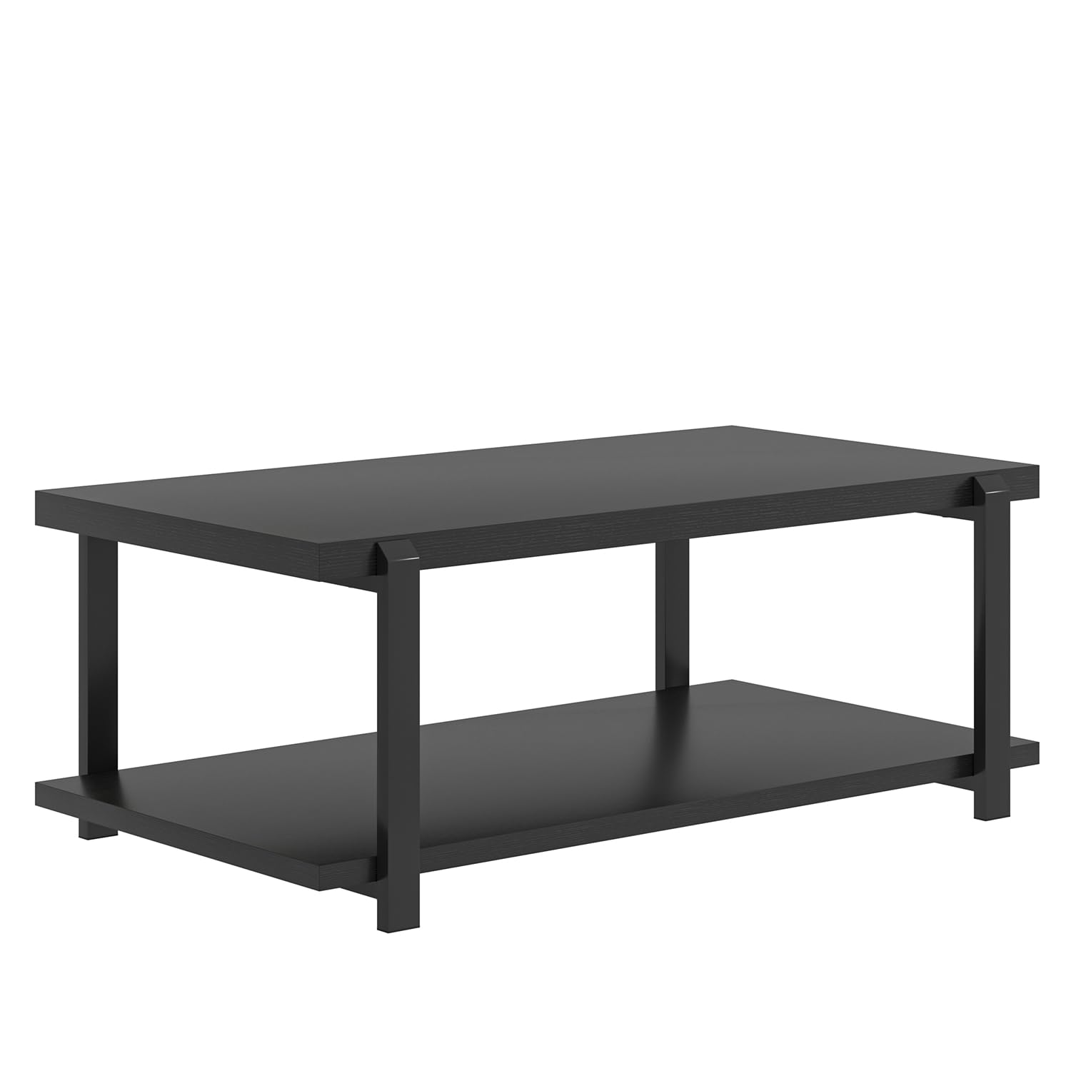 FOLUBAN Black Coffee Table, Modern Rustic Wood Center Table with Storage for Living Room, Industrial Rectangle 2 Tier Cocktail Tea Table, Black Oak