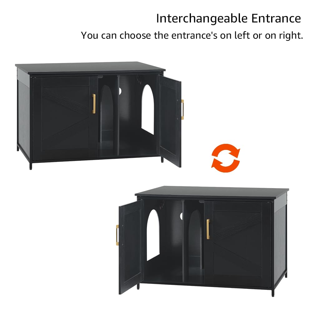 unipaws Extra Large Cat Litter Box Enclosure for Self-Cleaning & Automatic Litter Boxes, Tall Cabinet with Charging Station, Wooden Dog Proof Hidden Cat House for Top Entry Litter Box