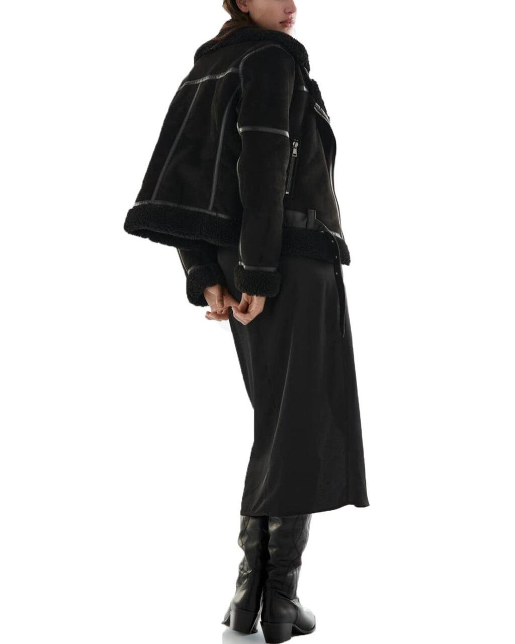 LY VAREY LIN Women's Faux Shearing Moto Jacket Thick Lined Parka Winter Shearling Coat Leather Jacket