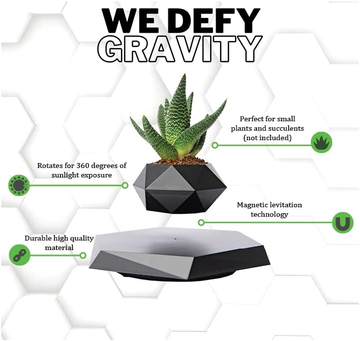 BandDlevs Floating Pots for Plants - Levitating Pot - Levitating Planter for Bonsai, Succulents, Air Plants - Floating Magnetic Display for Home Office Desks - Magnetic Levitation Plant Holder (Black)