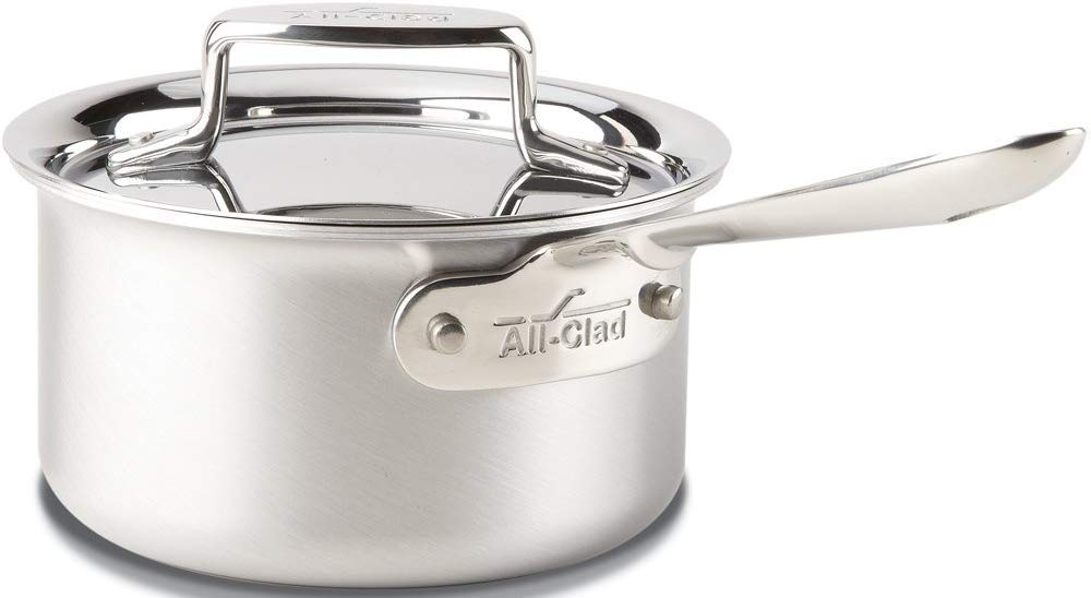 All-Clad D5 5-Ply Brushed Stainless Steel Sauce Pan 1.5 Quart Induction Oven Broiler Safe 600F Pots and Pans, Cookware Silver